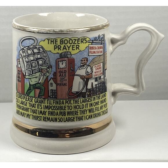 Vintage Boozer's Prayer Prince William Mug Cup Warrented 22K Gold Trim Fun READ - Picture 1 of 12